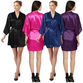 Sexy Womens Plain Satin Soft Charmeuse Kimono Bathrobe Belt Robes Set Lingerie