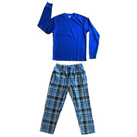 Men's 2 PC Thermal Top & Fleece Lined Pants Pajamas Set (Blue)